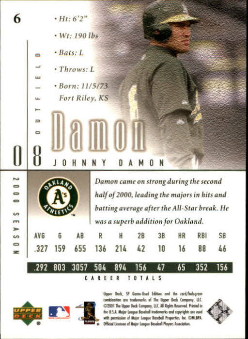 2001 SP Game Used Edition #6 Johnny Damon back image