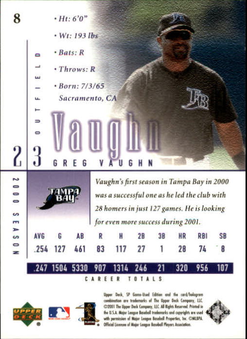 2001 SP Game Used Edition #8 Greg Vaughn back image