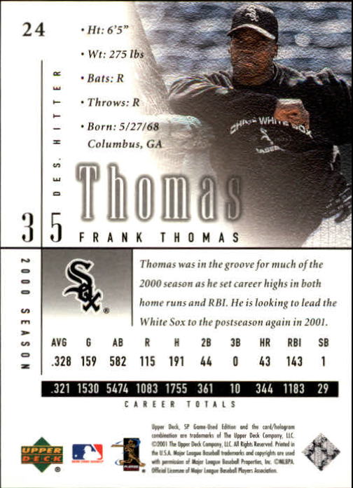 2001 SP Game Used Edition #24 Frank Thomas back image