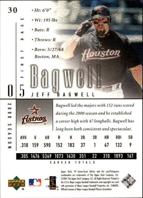 2001 SP Game Used Edition #30 Jeff Bagwell back image