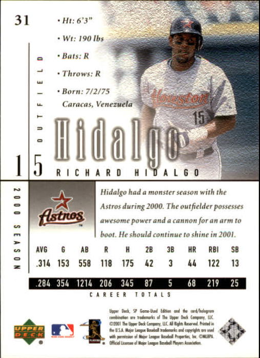 2001 SP Game Used Edition #31 Richard Hidalgo back image