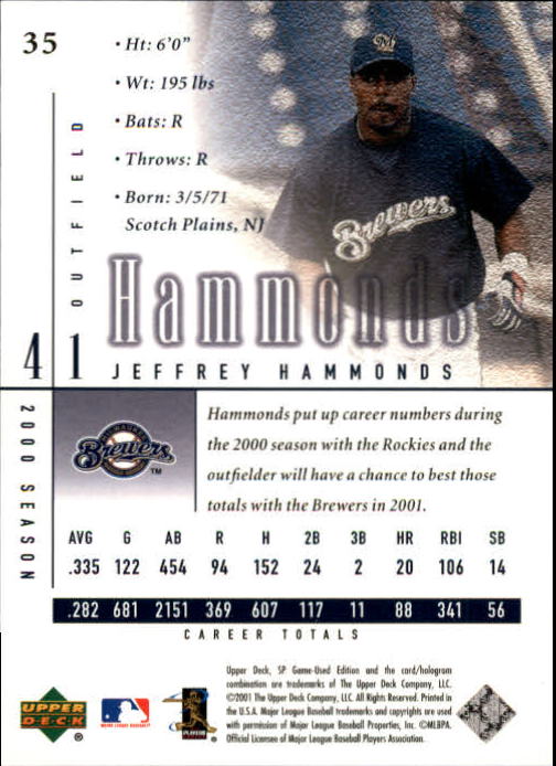 2001 SP Game Used Edition #35 Jeffrey Hammonds back image