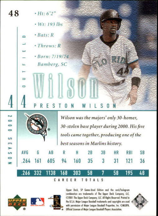 2001 SP Game Used Edition #48 Preston Wilson back image