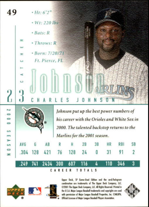2001 SP Game Used Edition #49 Charles Johnson back image