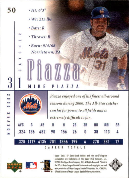 2001 SP Game Used Edition #50 Mike Piazza back image