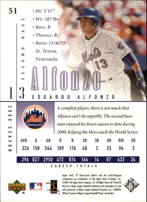 2001 SP Game Used Edition #51 Edgardo Alfonzo back image