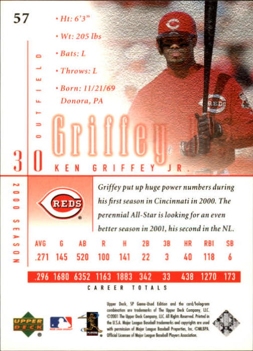 2001 SP Game Used Edition #57 Ken Griffey Jr. back image