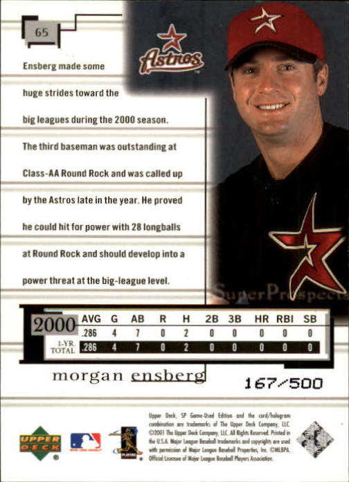 2001 SP Game Used Edition #65 Morgan Ensberg RC back image