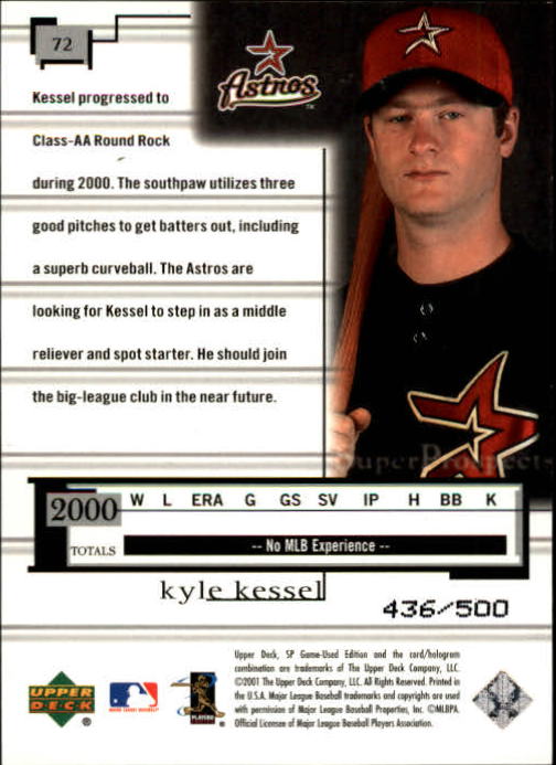 2001 SP Game Used Edition #72 Kyle Kessel RC back image