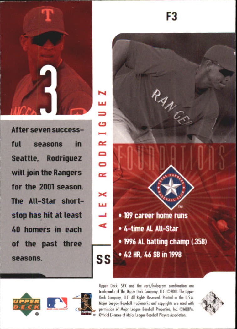 2001 SPx Foundations #F3 Alex Rodriguez back image