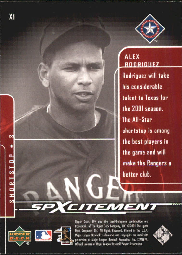 2001 SPx SPXcitement #X1 Alex Rodriguez back image
