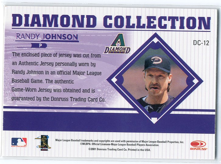 2001 Studio Diamond Collection #DC12 Randy Johnson back image