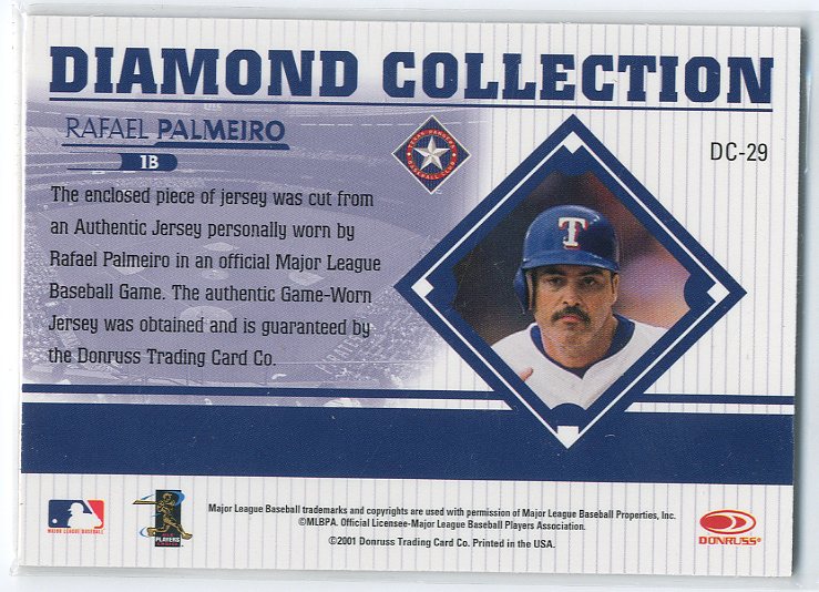 2001 Studio Diamond Collection #DC29 Rafael Palmeiro back image