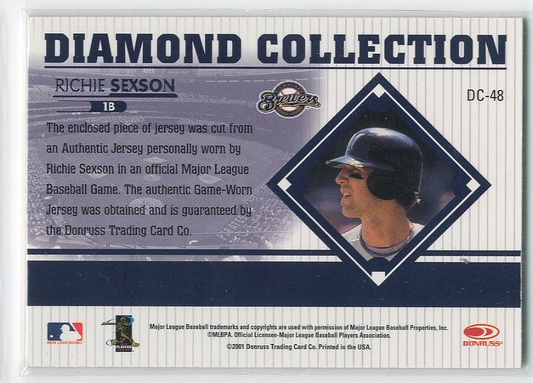 2001 Studio Diamond Collection #DC48 Richie Sexson back image
