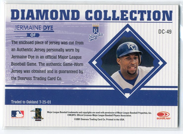 2001 Studio Diamond Collection #DC49 Jermaine Dye back image