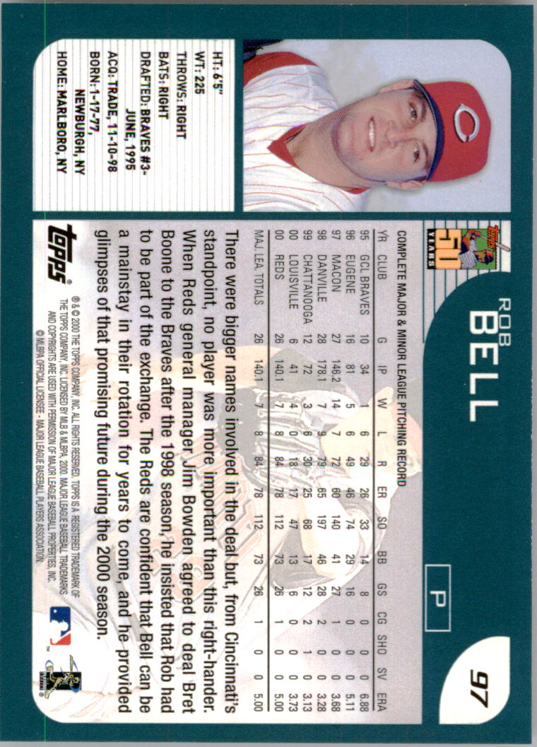 2001 Topps Employee #97 Rob Bell back image