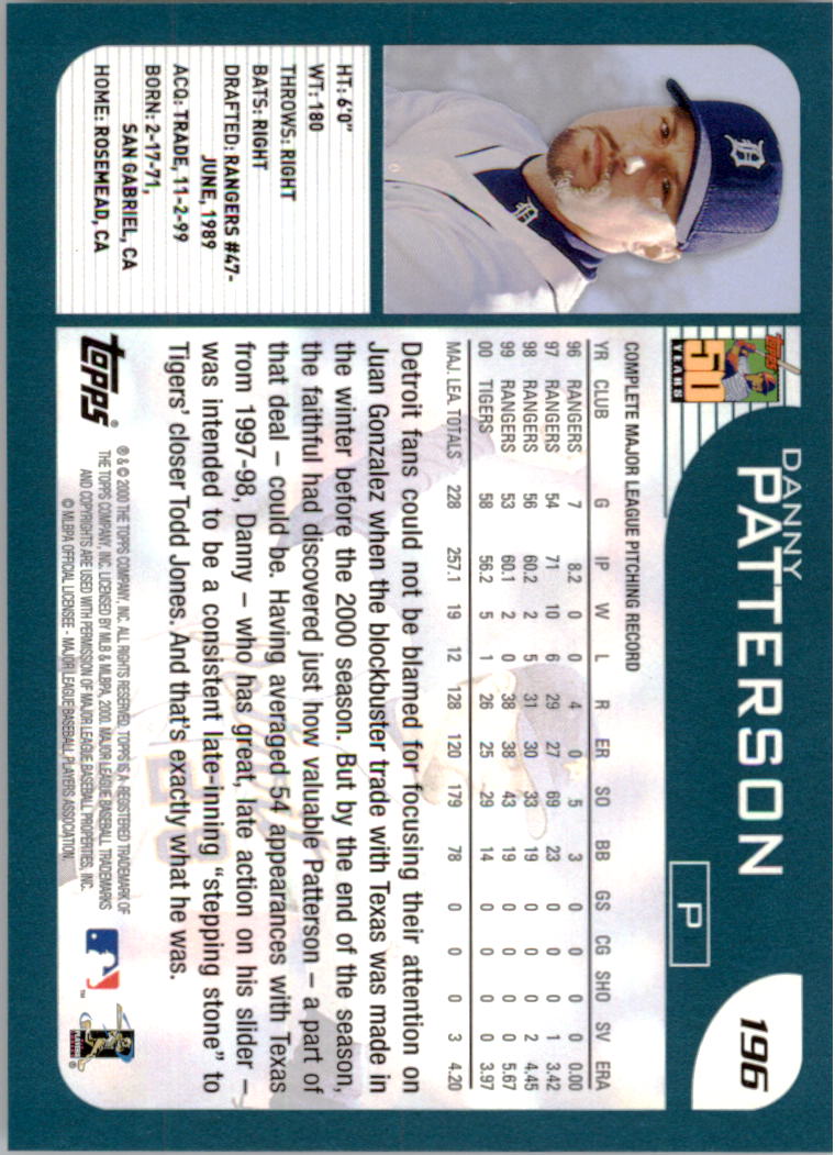 2001 Topps Employee #196 Danny Patterson back image