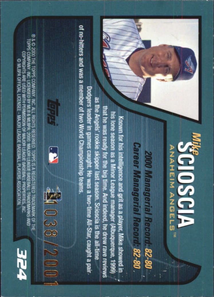 2001 Topps Gold #324 Mike Scioscia MG back image