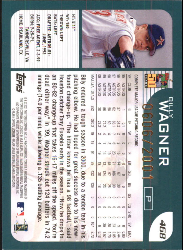 2001 Topps Gold #468 Billy Wagner back image