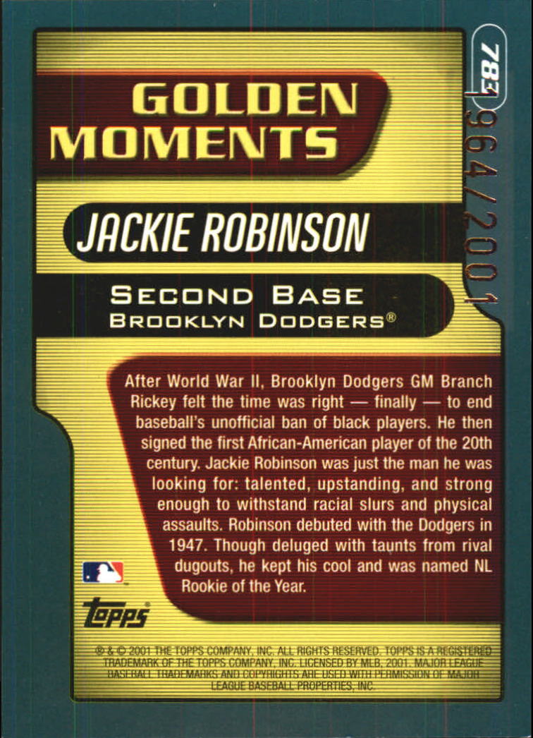2001 Topps Gold #783 Jackie Robinson GM back image