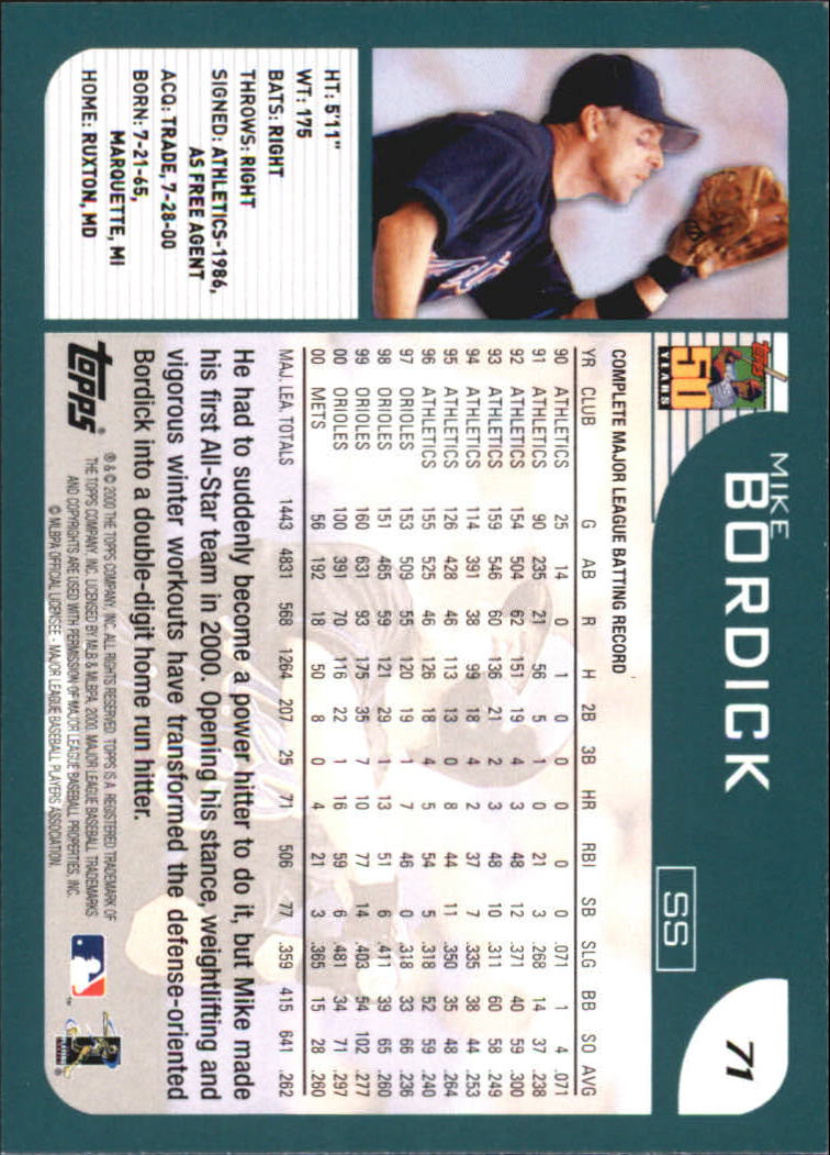 2001 Topps Home Team Advantage #71 Mike Bordick back image