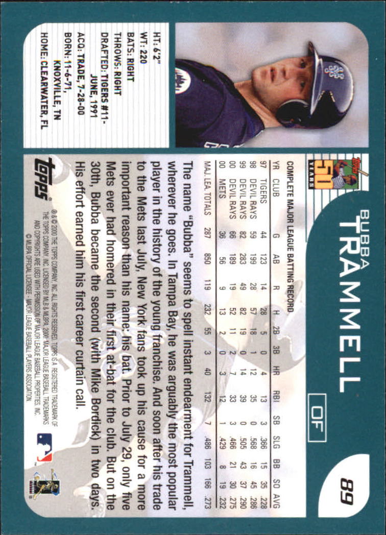 2001 Topps Home Team Advantage #89 Bubba Trammell back image