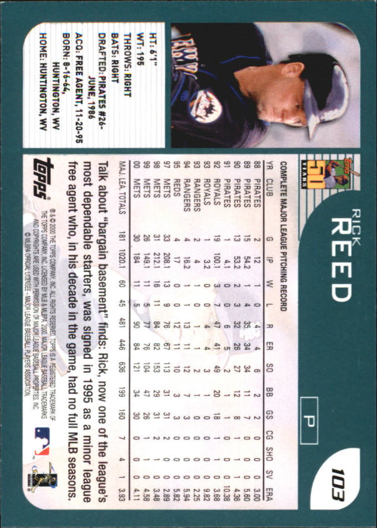 2001 Topps Home Team Advantage #103 Rick Reed back image