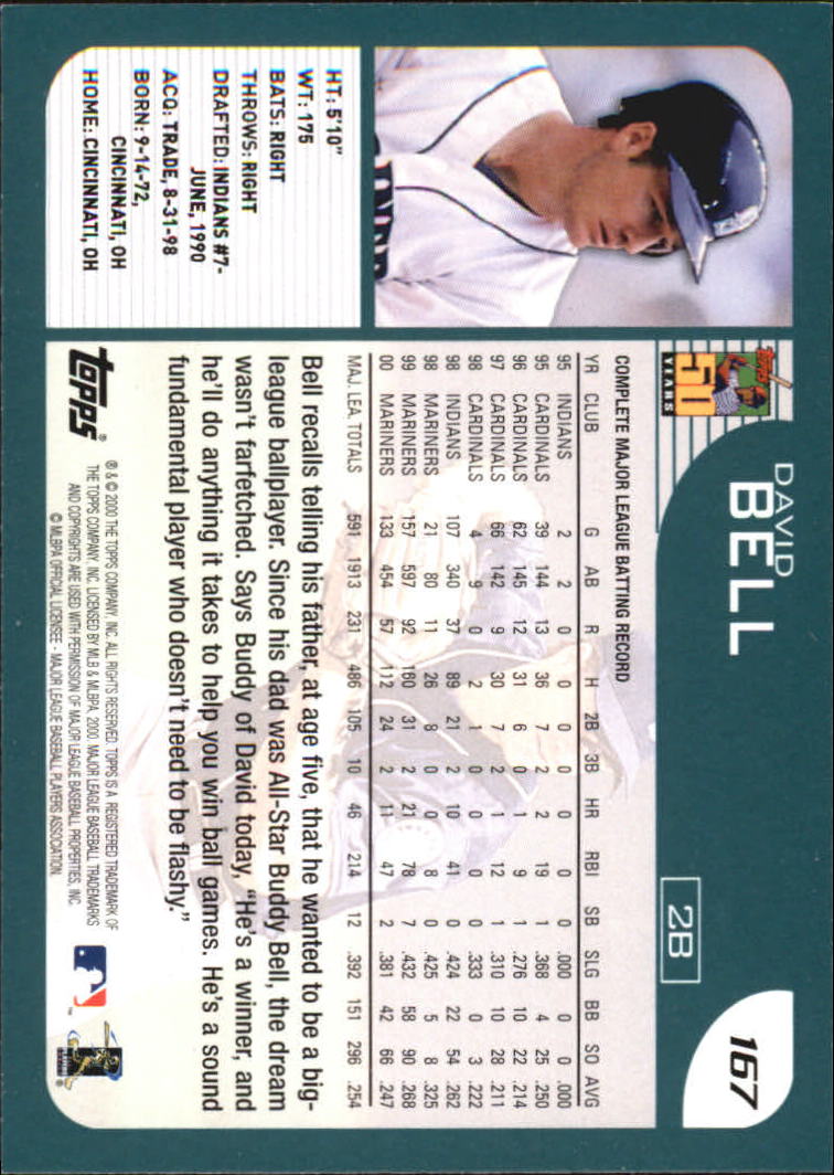 2001 Topps Home Team Advantage #167 David Bell back image