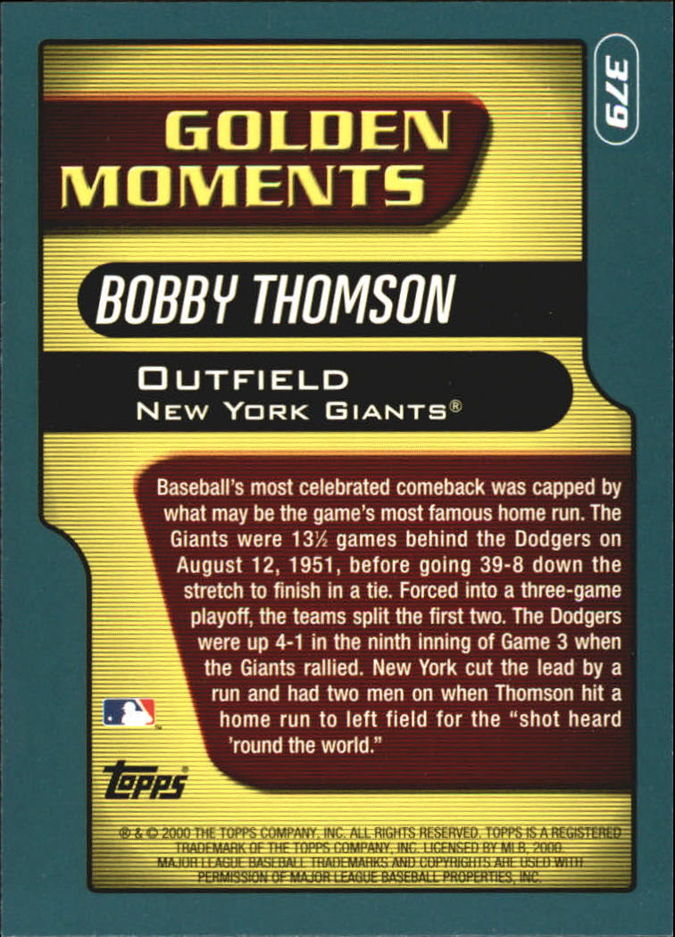 2001 Topps Home Team Advantage #379 Bobby Thomson GM back image