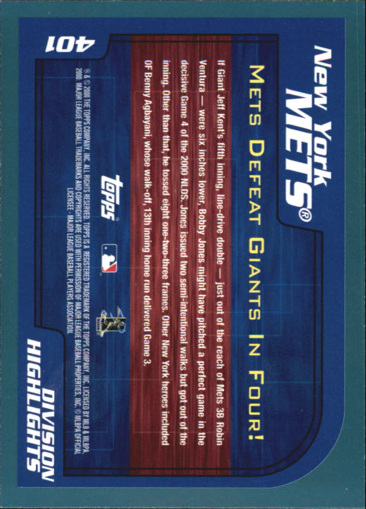 2001 Topps Home Team Advantage #401 New York Mets HL back image