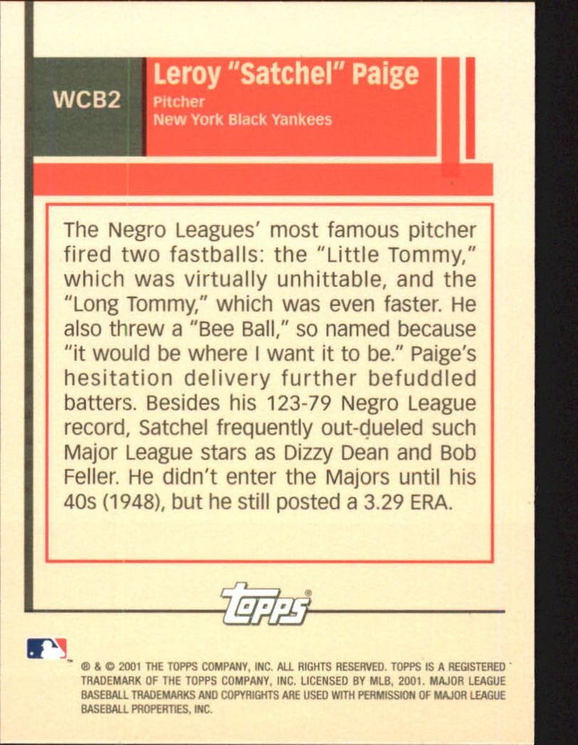 2001 Topps What Could Have Been #WCB2 Satchel Paige back image