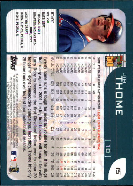 2001 Topps Limited #15 Jim Thome back image