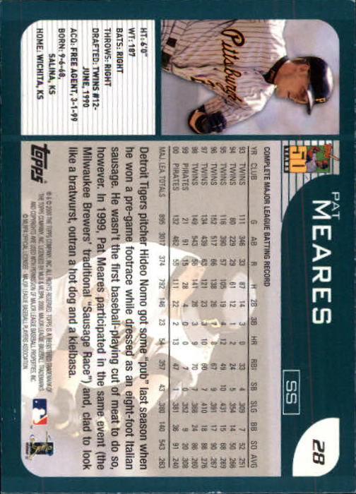 2001 Topps Limited #28 Pat Meares back image