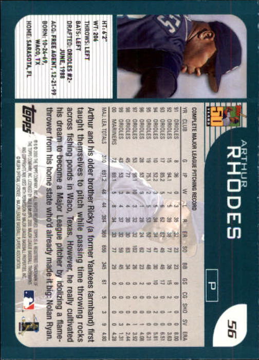 2001 Topps Limited #56 Arthur Rhodes back image