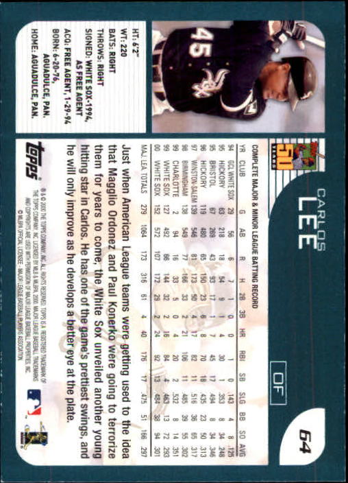 2001 Topps Limited #64 Carlos Lee back image