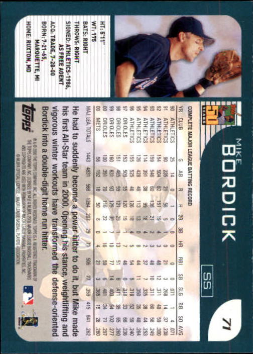 2001 Topps Limited #71 Mike Bordick back image