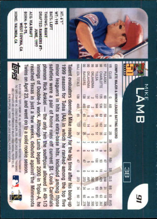 2001 Topps Limited #91 Mike Lamb back image
