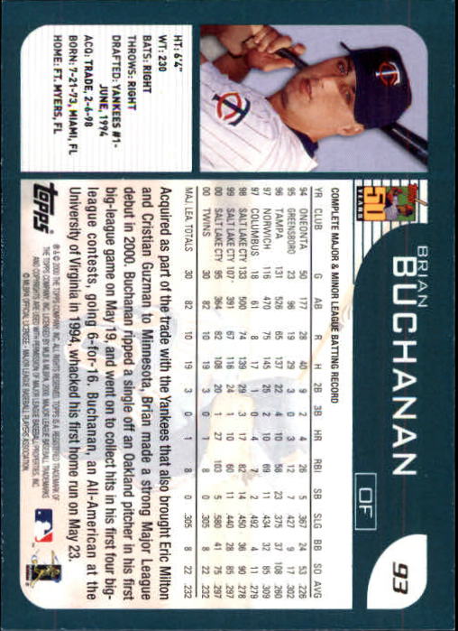 2001 Topps Limited #93 Brian Buchanan back image