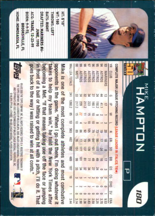 2001 Topps Limited #180 Mike Hampton back image