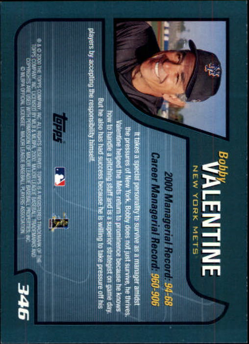 2001 Topps Limited #346 Bobby Valentine MG back image