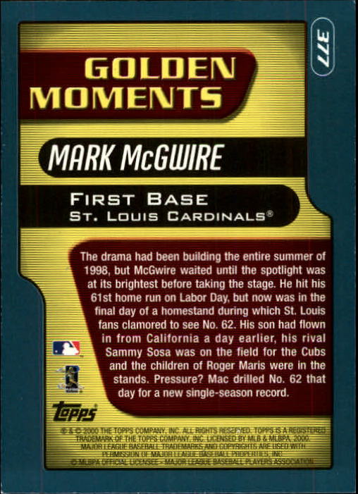2001 Topps Limited #377 Mark McGwire GM back image