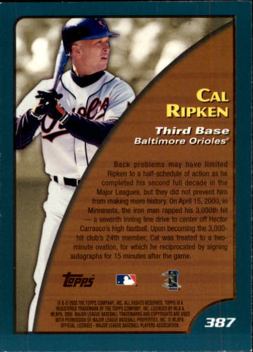 2001 Topps Limited #387 Cal Ripken SH back image
