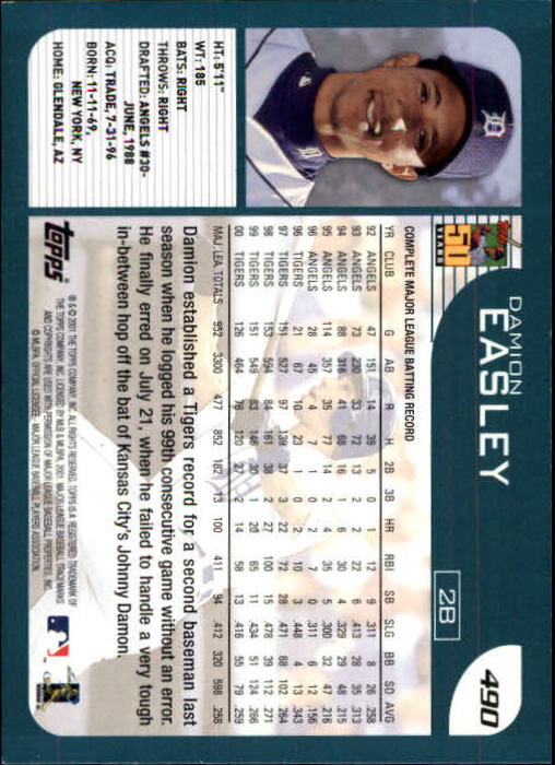 2001 Topps Limited #490 Damion Easley back image