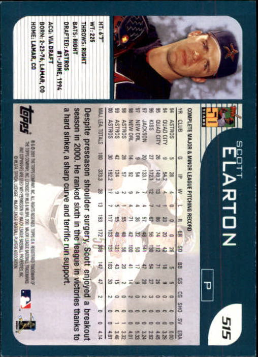 2001 Topps Limited #515 Scott Elarton back image