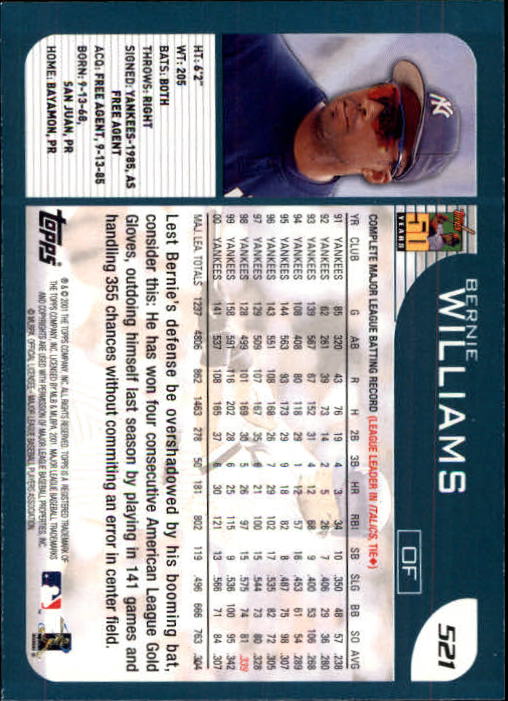 2001 Topps Limited #521 Bernie Williams back image