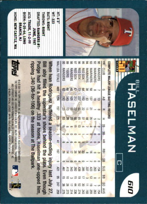 2001 Topps Limited #610 Bill Haselman back image