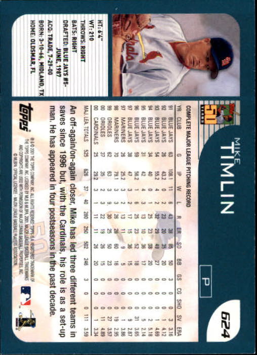 2001 Topps Limited #624 Mike Timlin back image