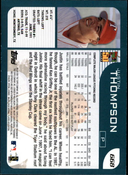 2001 Topps Limited #668 Justin Thompson back image