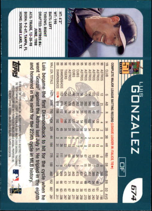 2001 Topps Limited #674 Luis Gonzalez back image
