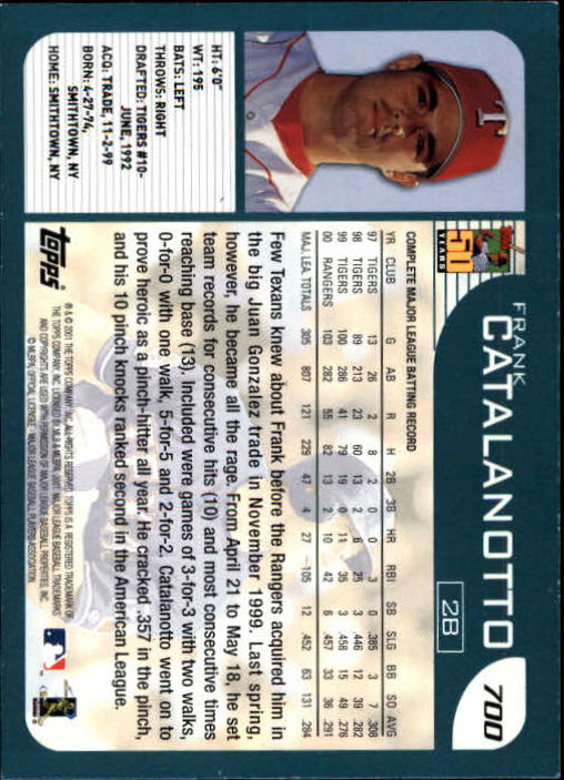 2001 Topps Limited #700 Frank Catalanotto back image